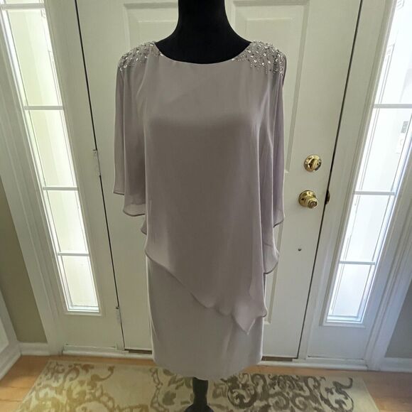 SLNY New York Dress Size 6 Formal Gray Wedding Bride Beaded Layered Holiday - Picture 3 of 16